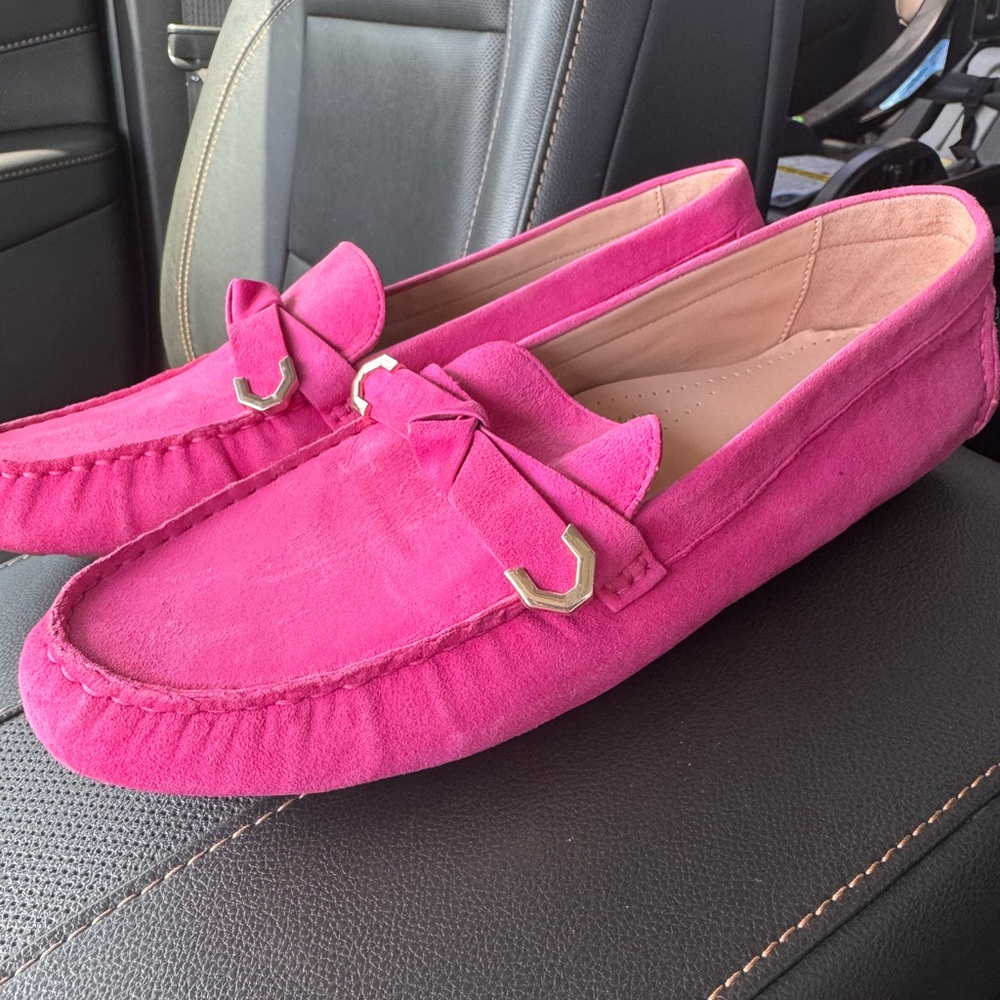 Cole Haan Evelyn Bow Pink Suede Loafers